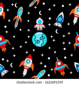 seamless astronaut and rocket pattern