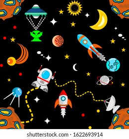  seamless astronaut and rocket pattern