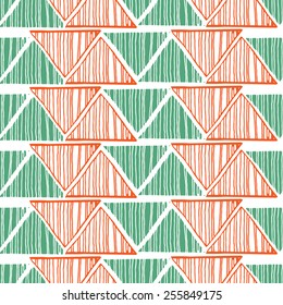 Seamless asymmetric abstract pattern made of hand drawn elements(triangles, lines). Clipping mask is used, vector illustration. 