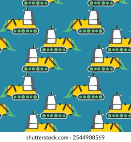 Seamless attern construction vehicles vector collection. Draw with repairs wallpaper. Ornament decor for children construction Birthday party.