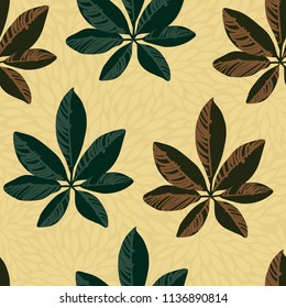 Seamless attern with dark green and brown leaves