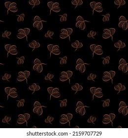Seamless autumn abstract pattern of leaves on a black background. Background for fabrics, prints, packaging and postcards. Vector illustration
