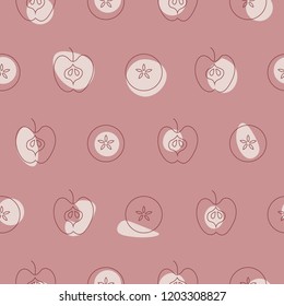 Seamless autumn apples pattern. Dusty pink with apple outlines and abstract shadows. Scale as large as you want without loosing quality.
