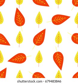 Seamless autumn background. Botanical vector pattern. The leaf fall. Colorful 
leaves on a white background