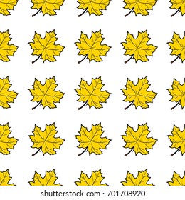 Seamless autumn background with leaves in orange, beige, brown and yellow. Ideal for Wallpaper, fabric, gift paper, pattern fills, background of web pages, autumn greeting cards.