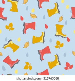 Seamless autumn background, pattern with rubber boots.
