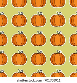 Seamless autumn background with pumpkin orange, beige, brown and yellow. Ideal for Wallpaper, fabric, gift paper, pattern fills, background of web pages, autumn greeting cards.