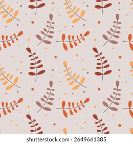 Seamless Autumn Botanical Pattern with Red and Orange Leaves