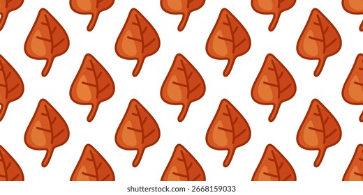 Hojas de otoño marrón de dibujos animados de patrón de hojas marrones de otoño dispuestas en un patrón estacional sin fisuras en estilo plano sobre un fondo blanco