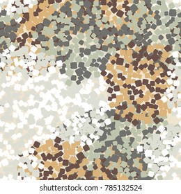 Seamless autumn camouflage consisting of rounded squares. Applicable in design, tourist and beachwear, 3d modeling, design of sites and computer games.