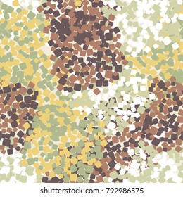 Seamless autumn camouflage consisting of rounded squares. Applicable in design, tourist and beachwear, 3d modeling, design of sites and computer games.