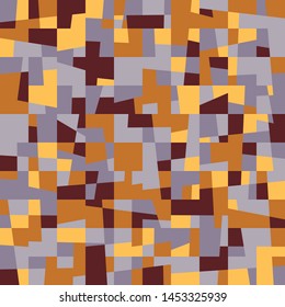 Seamless autumn camouflage from cut pixels. Orange, brown, gray, yellow colors.