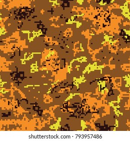 Seamless autumn camouflage of pixel pattern for army, hunting and other use. Vector illustration.