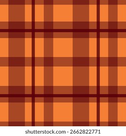 A seamless autumn checkered pattern in warm brown and orange tones. The check consists of intersecting lines of varying thickness, creating the effect of a classic tartan.