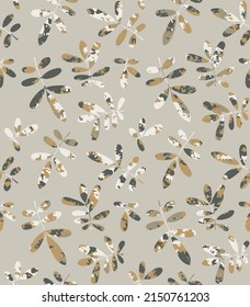 Seamless autumn colorful modern leaf texture pattern on beige background.