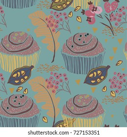 seamless autumn cupcake pattern