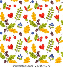 Seamless autumn cute pattern on white background