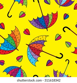 Seamless autumn decorative background with bright umbrellas and sheets