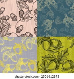 Seamless Autumn Fall Leaves Background Pattern. Seamless oak leaf and acorn pattern.