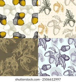 Seamless Autumn Fall Leaves Background Pattern. Seamless oak leaf and acorn pattern.