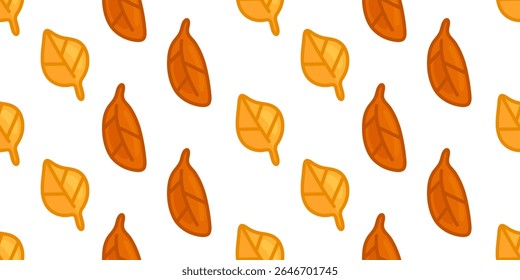 Seamless Autumn Falling Leaves Pattern. Orange autumn leaves in a seamless cartoon flat style. Warm fall colors, isolated on white background.