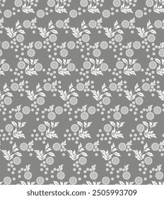 seamless autumn floral doodle grey background. design pattern illustration, Swirly seamless floral pattern design, Seamless vector textile fabric pattern design.