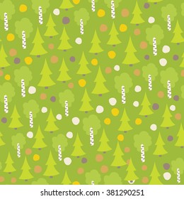 Seamless autumn forest pattern. Vintage forest seamless pattern with fir and birch tree. Vector background for kids, children