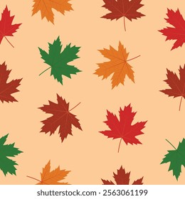 Seamless autumn four color maple leaf pattern