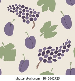 Seamless autumn grapes vector pattern. Perfect for wallpaper, gift paper, pattern fills, web page background, fall greeting cards.