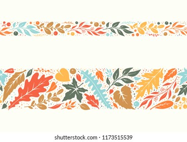 Seamless autumn hand-drawn borders.Vector decorations