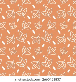 Nahtloses Herbstblattmuster auf orangefarbenem Hintergrund