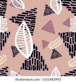 seamless autumn leaf with triangle hand drawn pattern