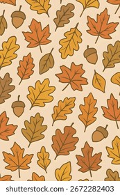Nahtloses Herbstblatt und Eicheln Muster in warmen Herbstfarben