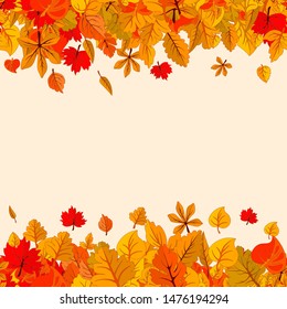 Seamless autumn leaves fall isolated background. Golden autumn banner template. Vector illustration