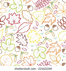 seamless autumn leaves in flat style on  white background