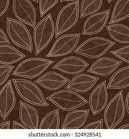 seamless with autumn leaves on brown background. vector illustration