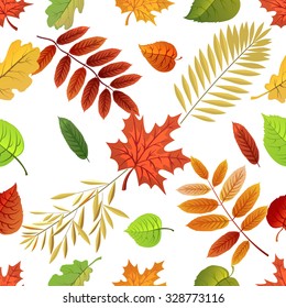 Seamless  autumn leaves pattern. Background for autumn design. Icons are on a white background.  Vector illustration.