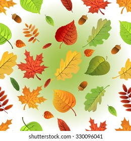Seamless autumn leaves pattern. Background for autumn design. Icons are on a background. Vector illustration.