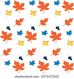 seamless autumn leaves pattern with colorful leaves on white background