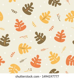 Seamless autumn leaves pattern in doodle style. Can be used for wallpaper, background, fabric, textile, printing, etc. 