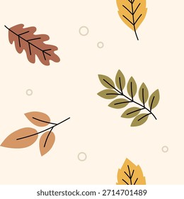 Patrón de hojas de otoño sin fisuras en tonos tierra sobre fondo beige