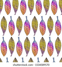 Seamless autumn leaves pattern. Hand drawn vector design.
