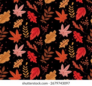 Seamless Autumn Leaves Pattern – Hand-Drawn Fall Foliage Vector Background