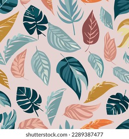 Las hojas de otoño sin foco patrón natural. Patrón de estilo vintage. Ornamento geométrico. Elementos de hojas. Ilustración vectorial. Se utiliza para papel pintado, papel de embalaje impreso y textiles.