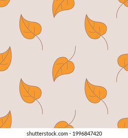 Seamless autumn leaves pattern. Orange fall leaves. Pattern in flat style. Leaves in autumn colors. Background for your cards, illustrations, wallpaper, gift paper. 