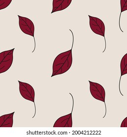 Seamless autumn leaves pattern. Red fall leaves. Pattern in flat style. Leaves in autumn colors. Background for your cards, illustrations, wallpaper, gift paper. 