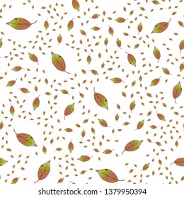 Seamless autumn leaves pattern. Season holidays decoration, wrapping paper, textile print, generic fall background etc. Vector illustration on white background.