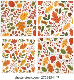 Nahtloses Herbstblätter-Musterset - Herbstfolien, Vektorhintergründe