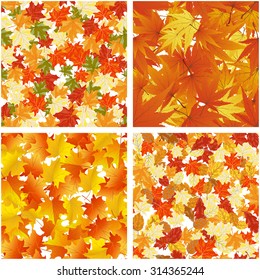 Seamless Autumn  Leaves Pattern Set. Elegant Design With Maple, Oak and Birch tree leaves With Ideal Balanced Colors. Easy Use For Wallpaper, Pattern, Web Page Background, Textures.  Vector .