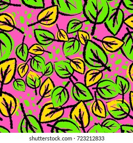 Seamless autumn leaves pattern, trendy print in collage cut out, carve style.